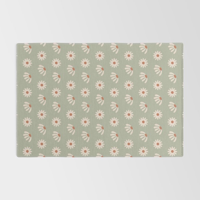 Sage green daisy pattern Rug Gallery Image 2