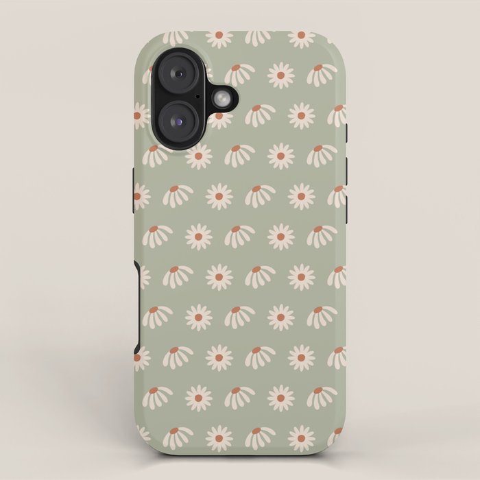 Sage green daisy pattern iPhone Case Gallery Image 1