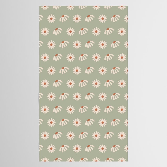 Sage green daisy pattern Tablecloth Gallery Image 2
