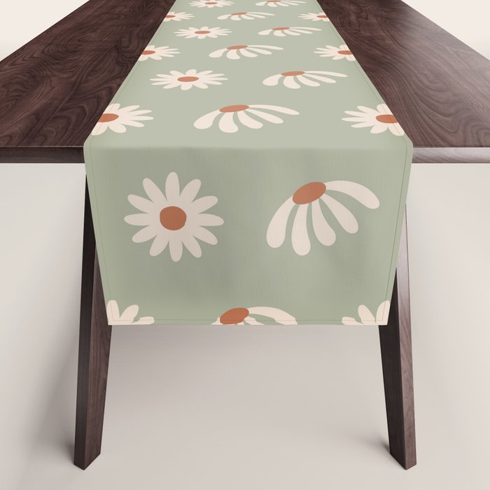 Sage Green Daisy Pattern Table Runner