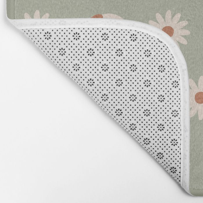 Sage green daisy pattern Bath Mat Gallery Image 2