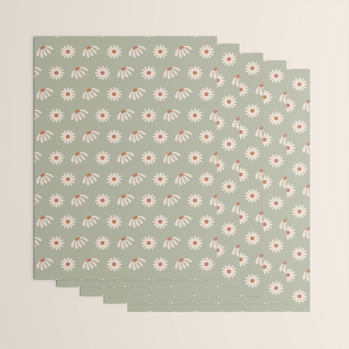 Sage green daisy pattern Wrapping Paper Gallery Image 3