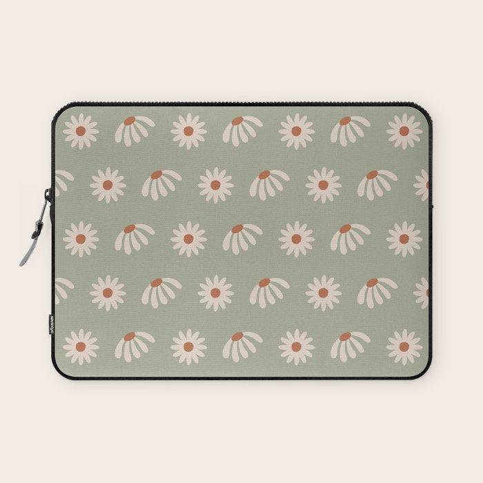 Sage green daisy pattern Laptop Sleeve Gallery Image 1