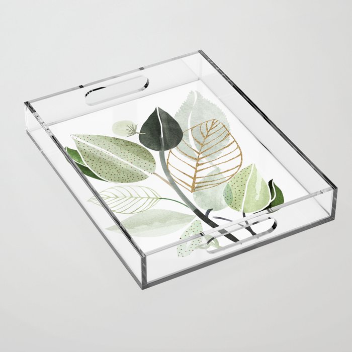 Forest Bouquet - Green Leaves Watercolor Acrylic Tray Gallery Image 1