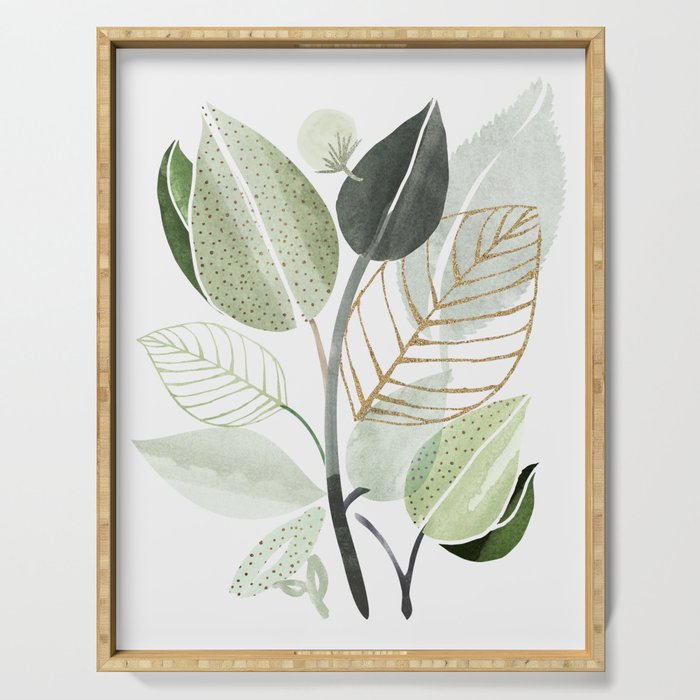 Forest Bouquet - Green Leaves Watercolor Serving Tray Gallery Image 1