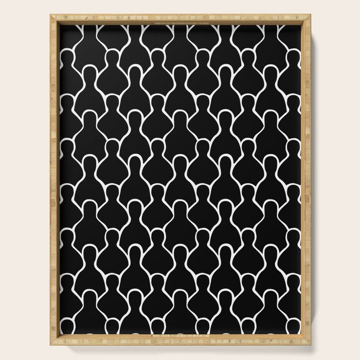 Black and white people crowd pattern Serving Tray Gallery Image 1