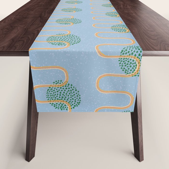 Abstract Fields in Blue-Grey & Green Table Runner Gallery Image 1