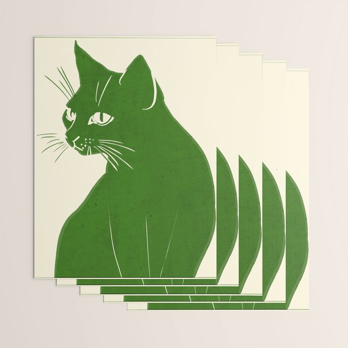 Minimalist Green Cat Wrapping Paper Gallery Image 3