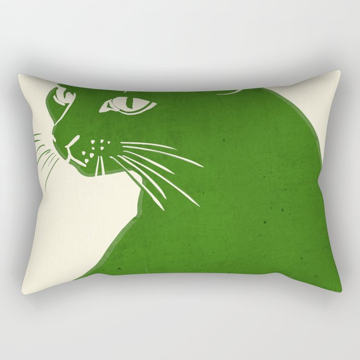 Minimalist Green Cat Rectangular Pillow Gallery Image 1