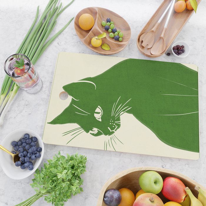 Minimalist Green Cat Cutting Board Gallery Image 2