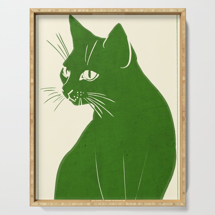 Minimalist Green Cat Serving Tray Gallery Image 1