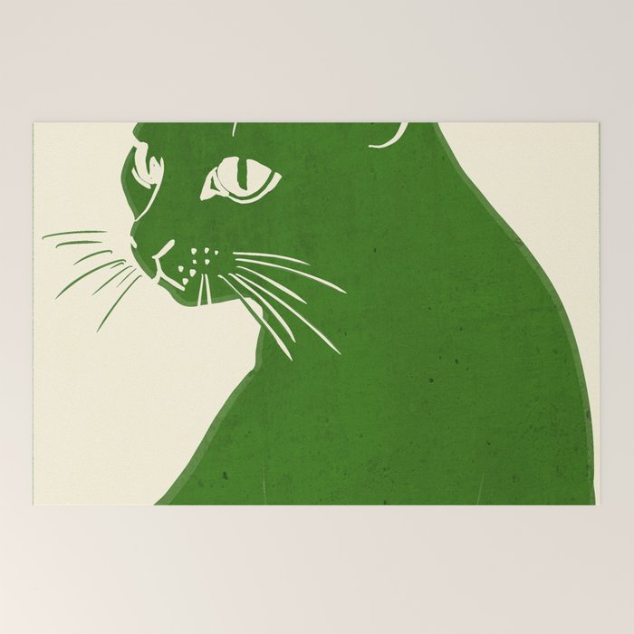 Minimalist Green Cat Welcome Mat Gallery Image 2