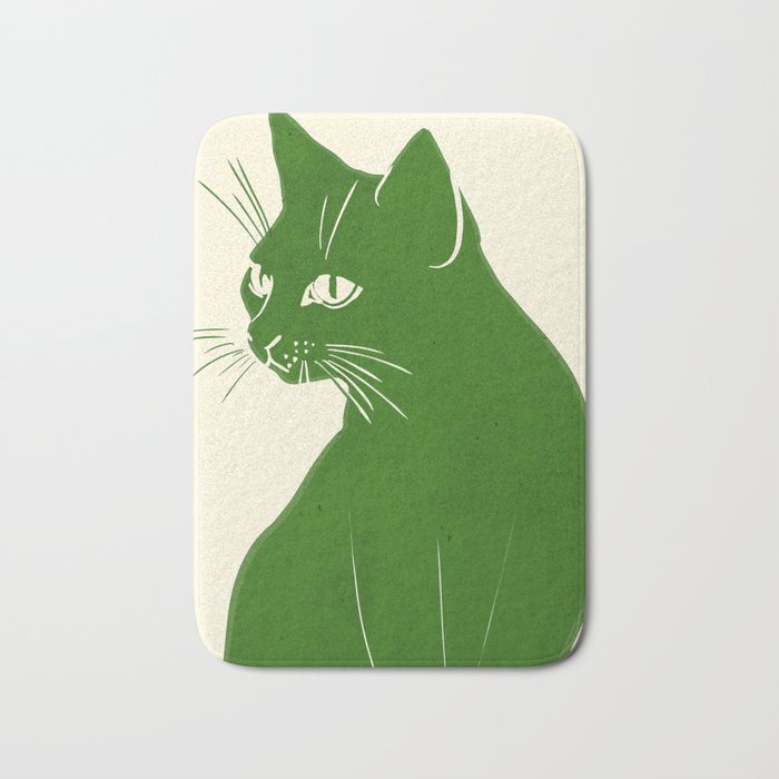 Minimalist Green Cat Bath Mat Gallery Image 1