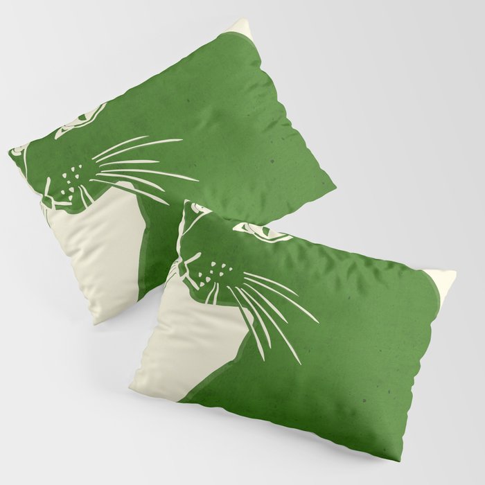 Minimalist Green Cat Pillow Sham Gallery Image 3