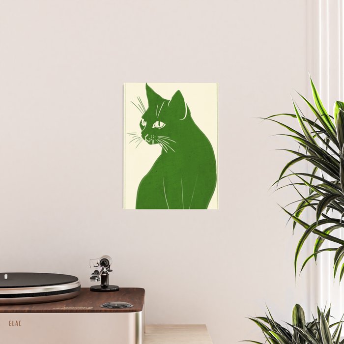 Minimalist Green Cat Poster Gallery Image 2