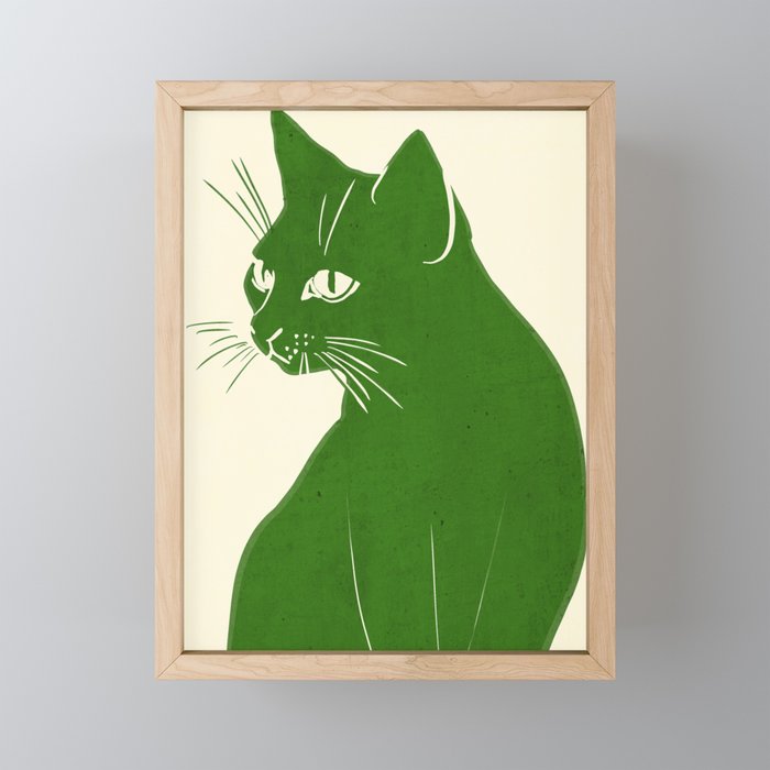 Minimalist Green Cat Mini Art Print Gallery Image 1