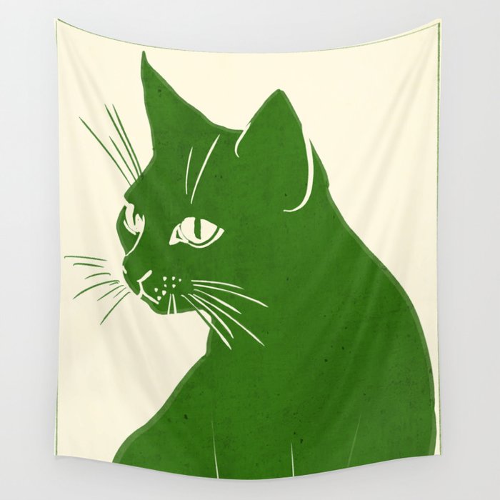 Minimalist Green Cat Wall Tapestry Gallery Image 4