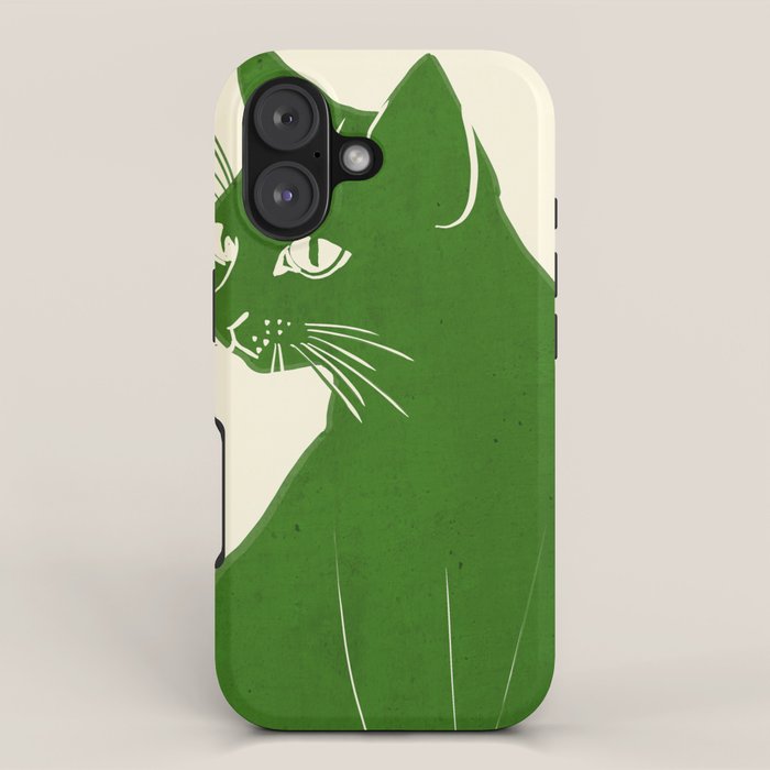 Minimalist Green Cat iPhone Case Gallery Image 1