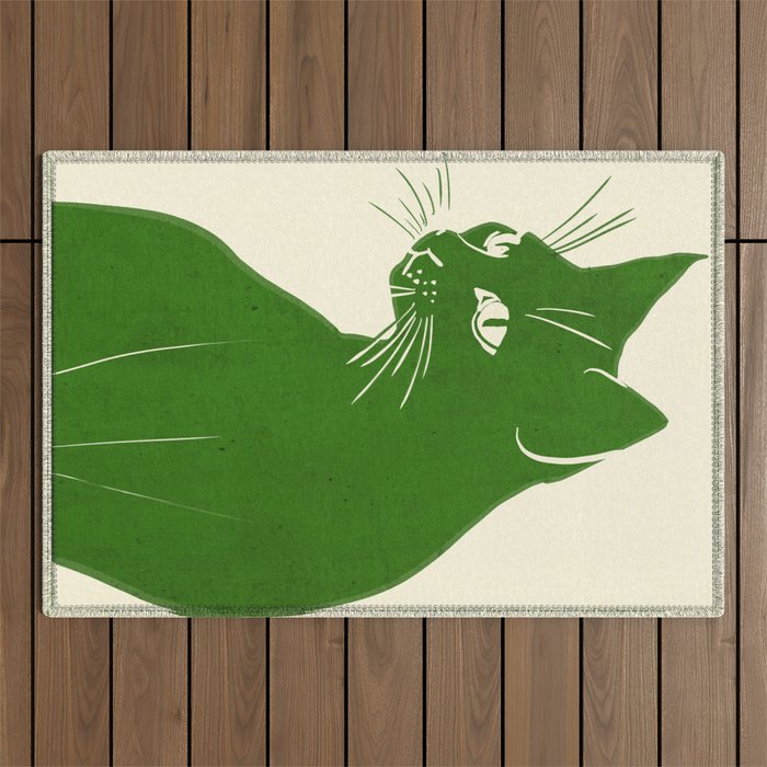 Minimalist Green Cat Outdoor Rug Gallery Image 1