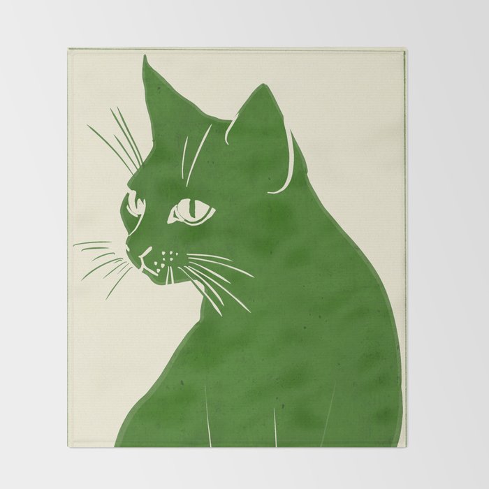 Minimalist Green Cat Throw Blanket Gallery Image 2
