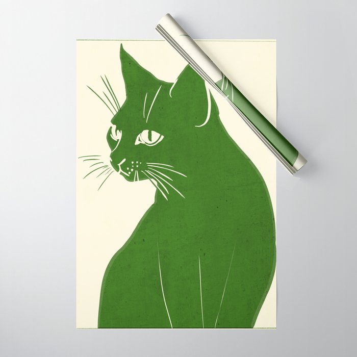 Minimalist Green Cat Wrapping Paper Gallery Image 1