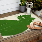 Minimalist Green Cat Outdoor Rug Gallery Image 2