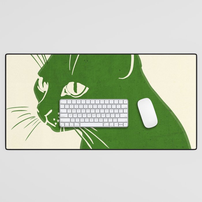 Minimalist Green Cat Desk Mat Gallery Image 1