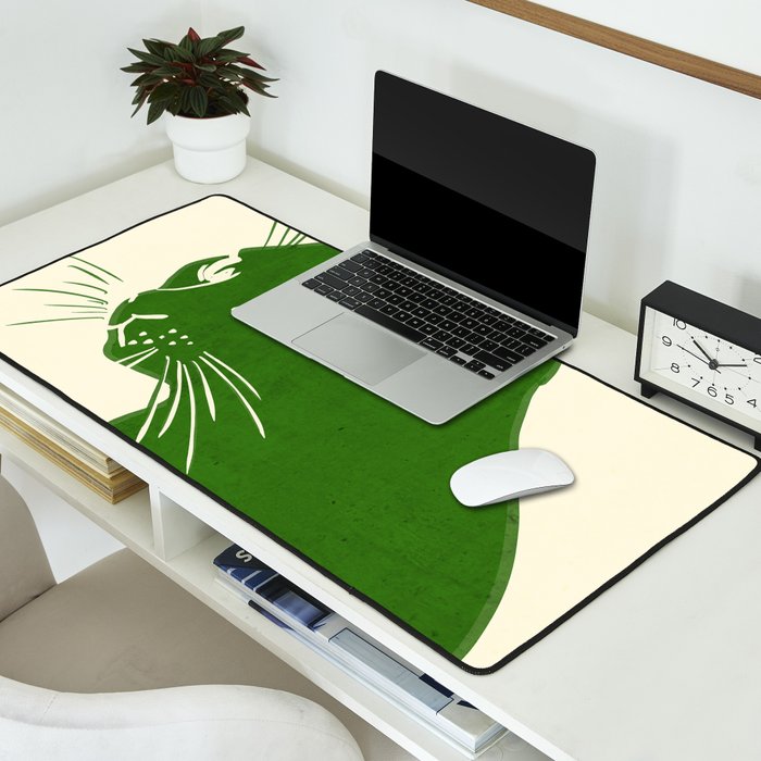 Minimalist Green Cat Desk Mat Gallery Image 2