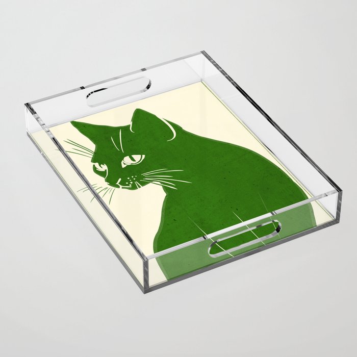 Minimalist Green Cat Acrylic Tray Gallery Image 1