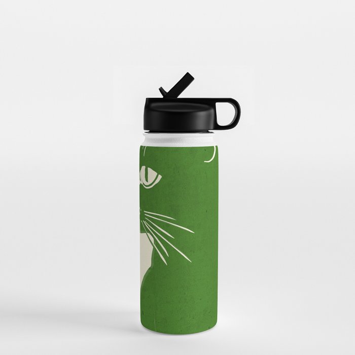 Minimalist Green Cat Water Bottle Gallery Image 1