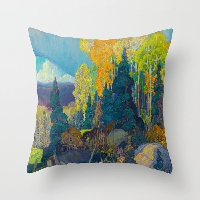 Canadian Landscape Franklin Carmichael Art Nouveau Post-Impressionism Autumn Hillside Throw Pillow Gallery Image 6