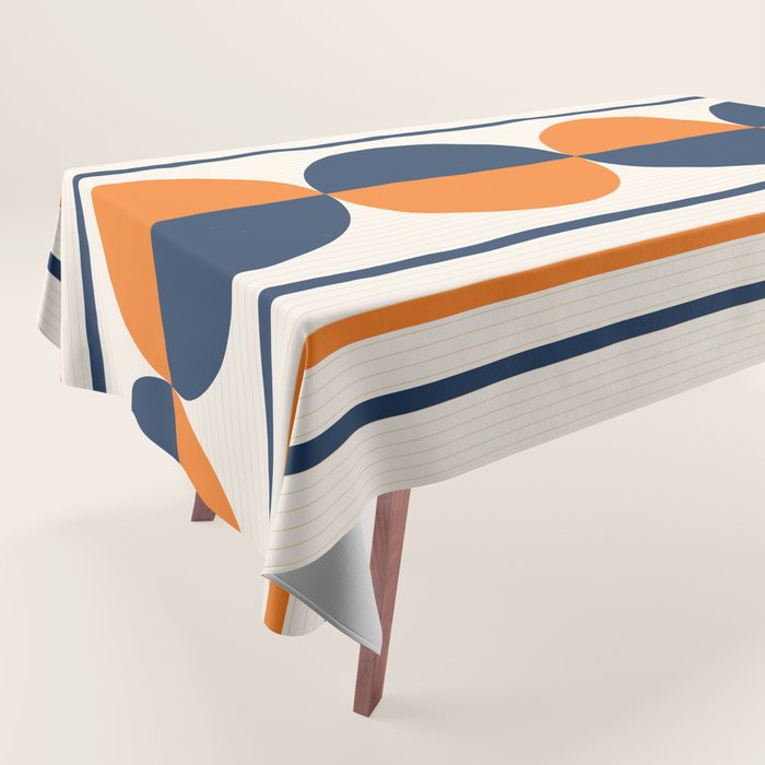 Abstract Shapes 78 in Orange and Navy Blue Tablecloth Gallery Image 1