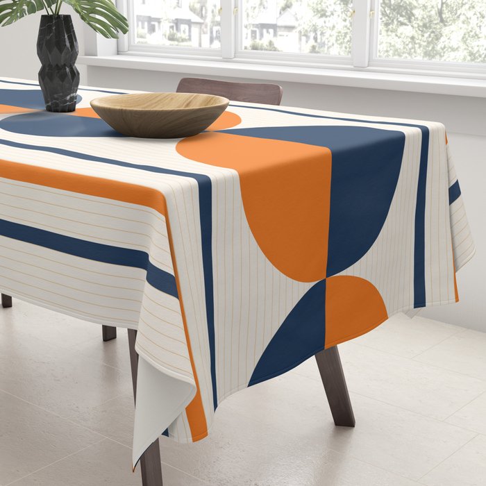 Abstract Shapes 78 in Orange and Navy Blue Tablecloth Gallery Image 3