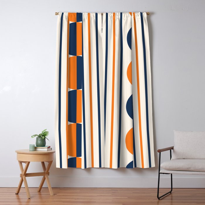 Abstract Shapes 78 in Orange and Navy Blue Window Curtain Gallery Image 5