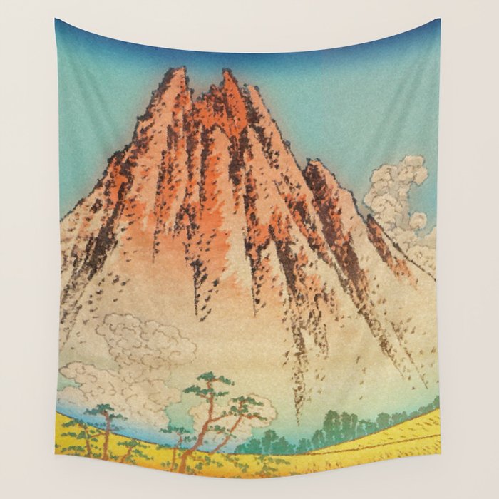 Greeting Kaneda - Mountain  Nature Landscape in Yellow, Orange and Blue Wall Tapestry Gallery Image 1