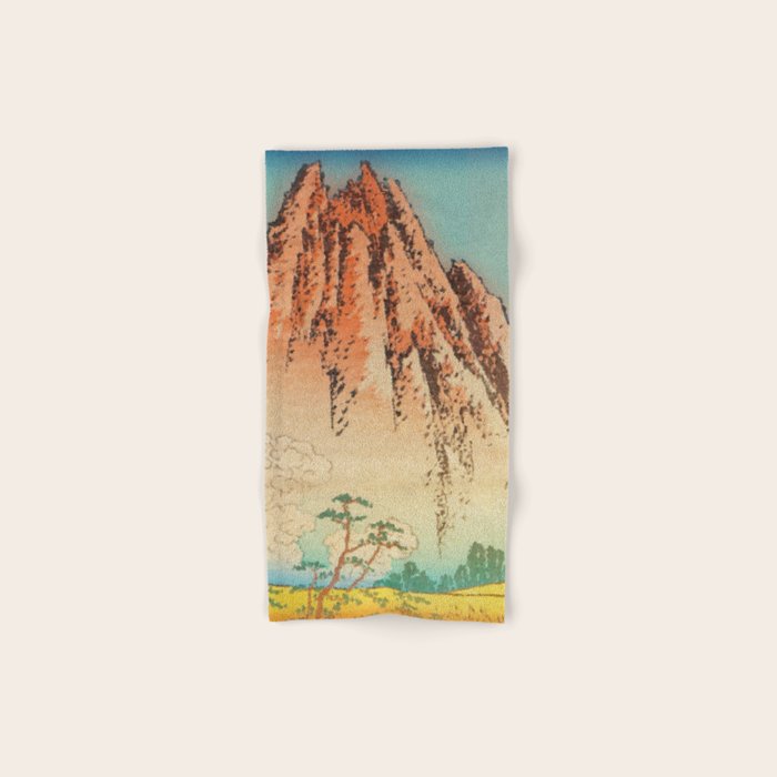 Greeting Kaneda - Mountain  Nature Landscape in Yellow, Orange and Blue Bath Towel Gallery Image 1