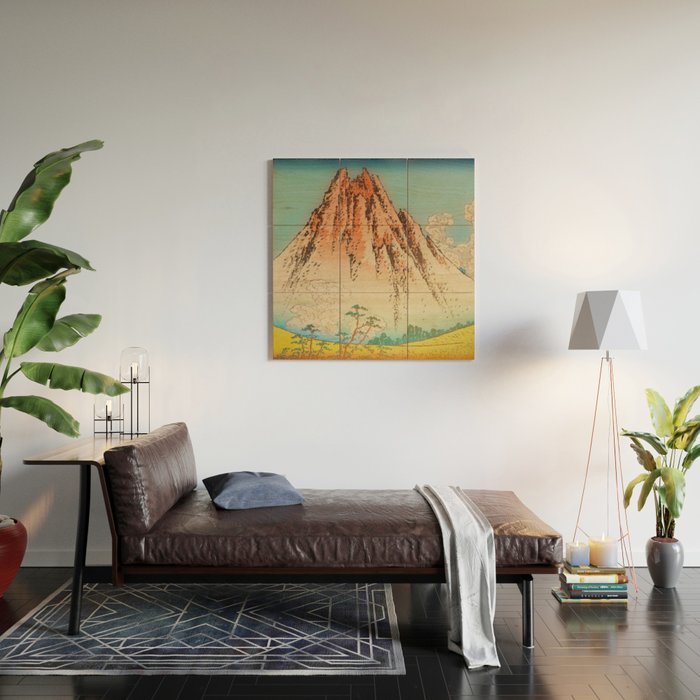 Greeting Kaneda - Mountain  Nature Landscape in Yellow, Orange and Blue Wood Wall Art Gallery Image 2