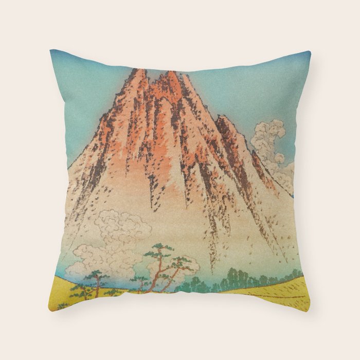 Greeting Kaneda - Mountain  Nature Landscape in Yellow, Orange and Blue Throw Pillow Gallery Image 6