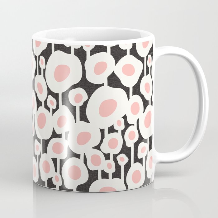Poppy Dot - Retro Floral Black Pink Coffee Mug Gallery Image 1