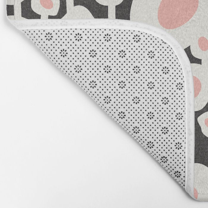 Poppy Dot - Retro Floral Black Pink Bath Mat Gallery Image 2