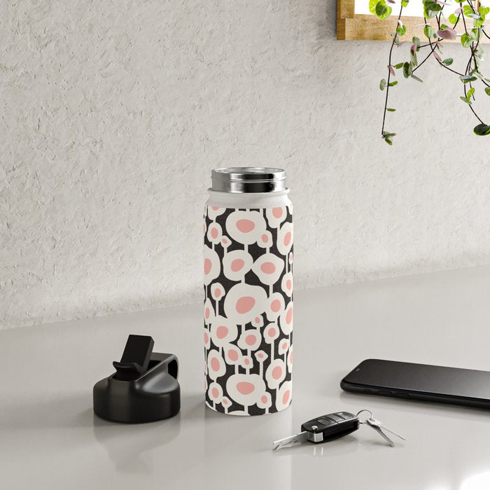 Poppy Dot - Retro Floral Black Pink Water Bottle Gallery Image 5