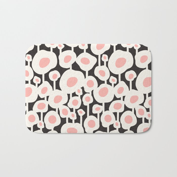 Poppy Dot - Retro Floral Black Pink Bath Mat Gallery Image 1