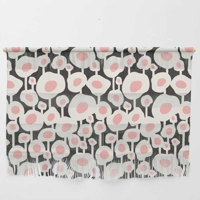 Poppy Dot - Retro Floral Black Pink Wall Hanging Gallery Image 1