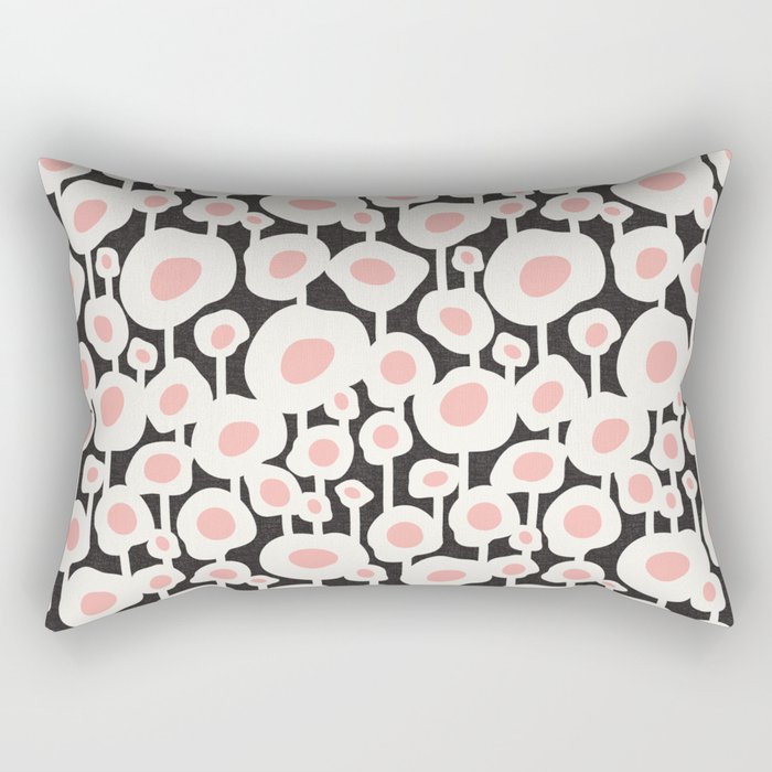 Poppy Dot - Retro Floral Black Pink Rectangular Pillow Gallery Image 2
