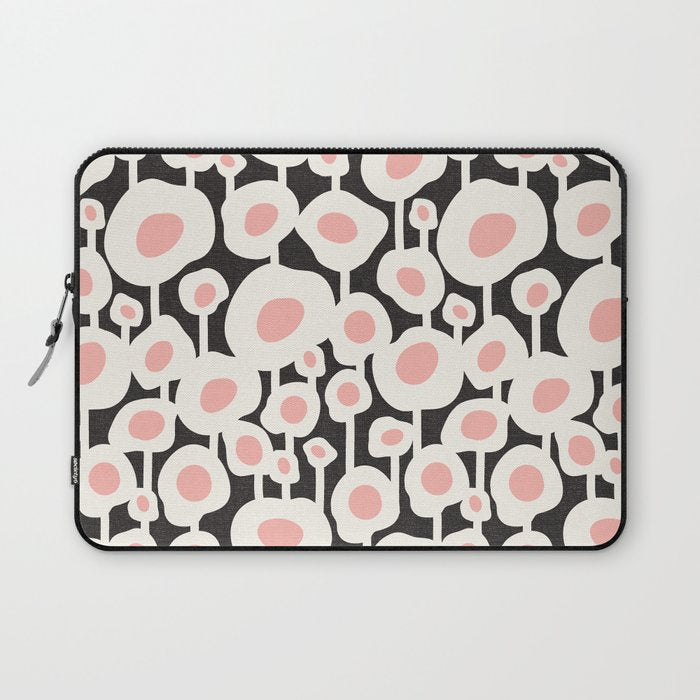 Poppy Dot - Retro Floral Black Pink Laptop Sleeve Gallery Image 1