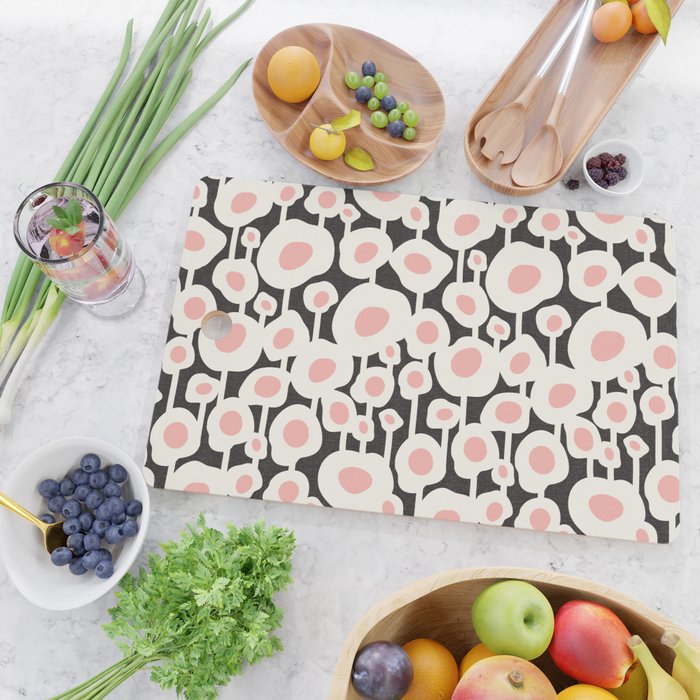 Poppy Dot - Retro Floral Black Pink Cutting Board Gallery Image 2