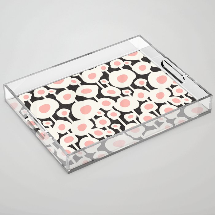 Poppy Dot - Retro Floral Black Pink Acrylic Tray Gallery Image 1