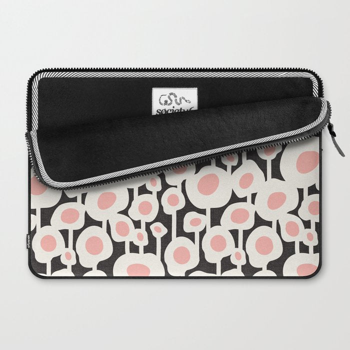 Poppy Dot - Retro Floral Black Pink Laptop Sleeve Gallery Image 2