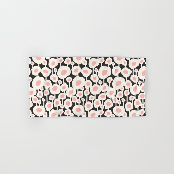 Poppy Dot - Retro Floral Black Pink Bath Towel Gallery Image 1