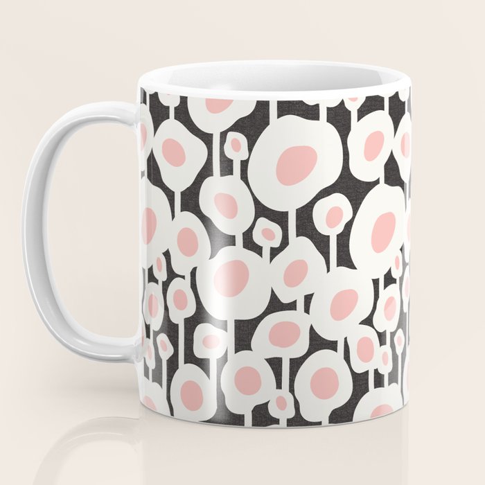 Poppy Dot - Retro Floral Black Pink Coffee Mug Gallery Image 3